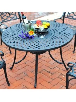 Crosley Sedona Cast Aluminum Dining Table -GardenJoy Shop 8599662 02v crosley sedona cast aluminum dining table 46 inch round black